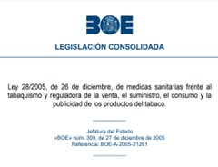 Ley 28/2005, de 26 de diciembre, de medidas sanitarias frente al tabaquismo y reguladora de la venta, el suministro, el consumo y la publicidad de los productos del tabaco.